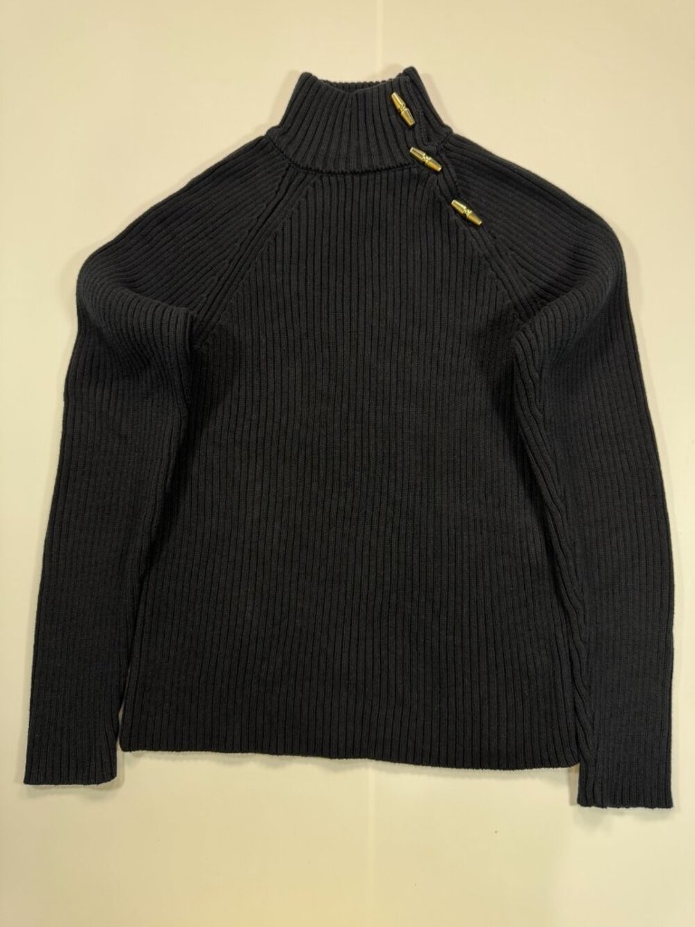 Lauren Ralph Lauren Sweater Women's M Black Cotton Raglan Sleeve Cozy Winter